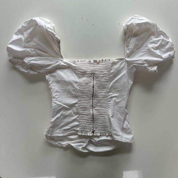 Reformation Radish Cotton Ruched Puff Sleeve White Top 6 - Picture 2 of 4